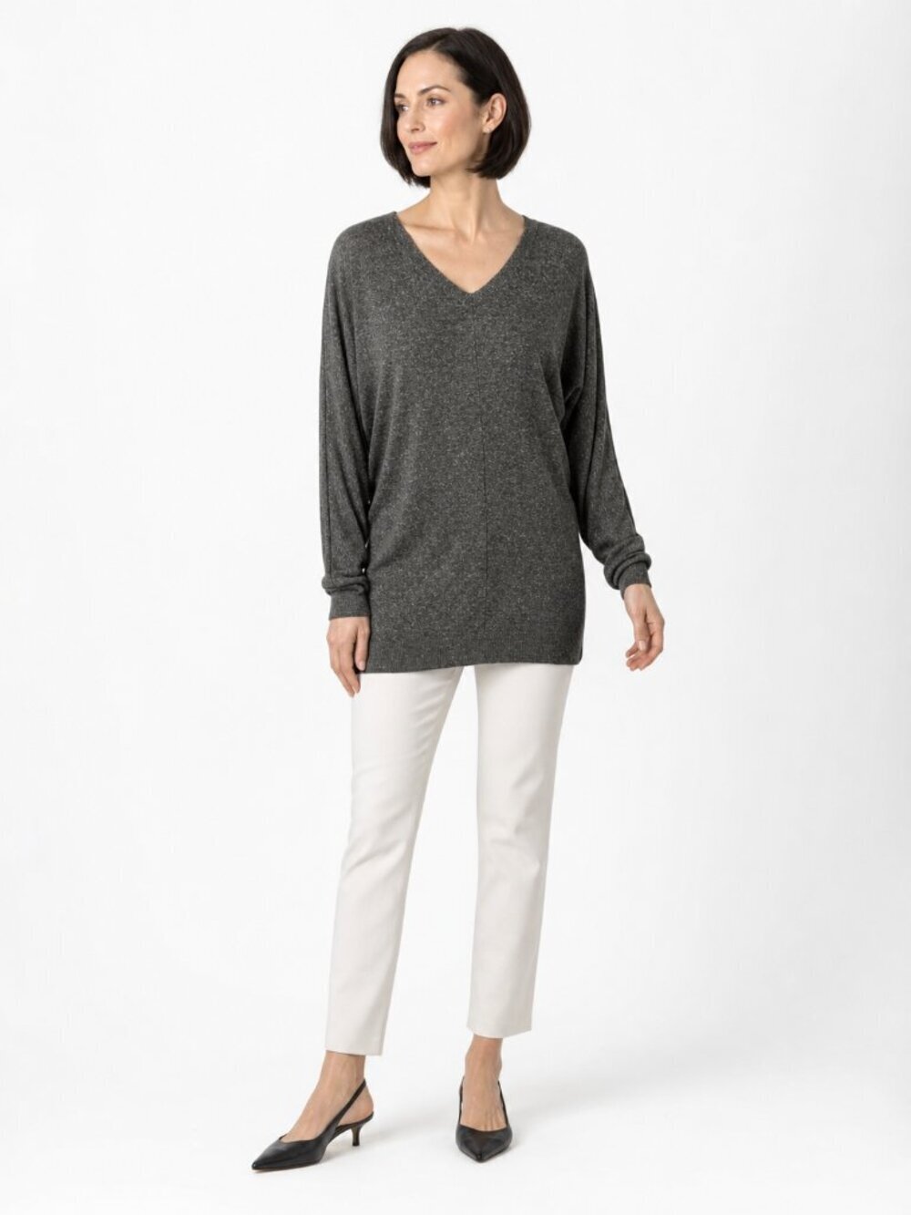 Vince Gray Dolman Sleeve Linen Blend V-Neck Tunic Sweater Size S